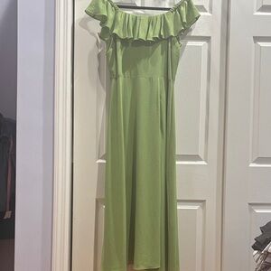 BCBGeneration Lime Green Off-Shoulder Maxi Dress